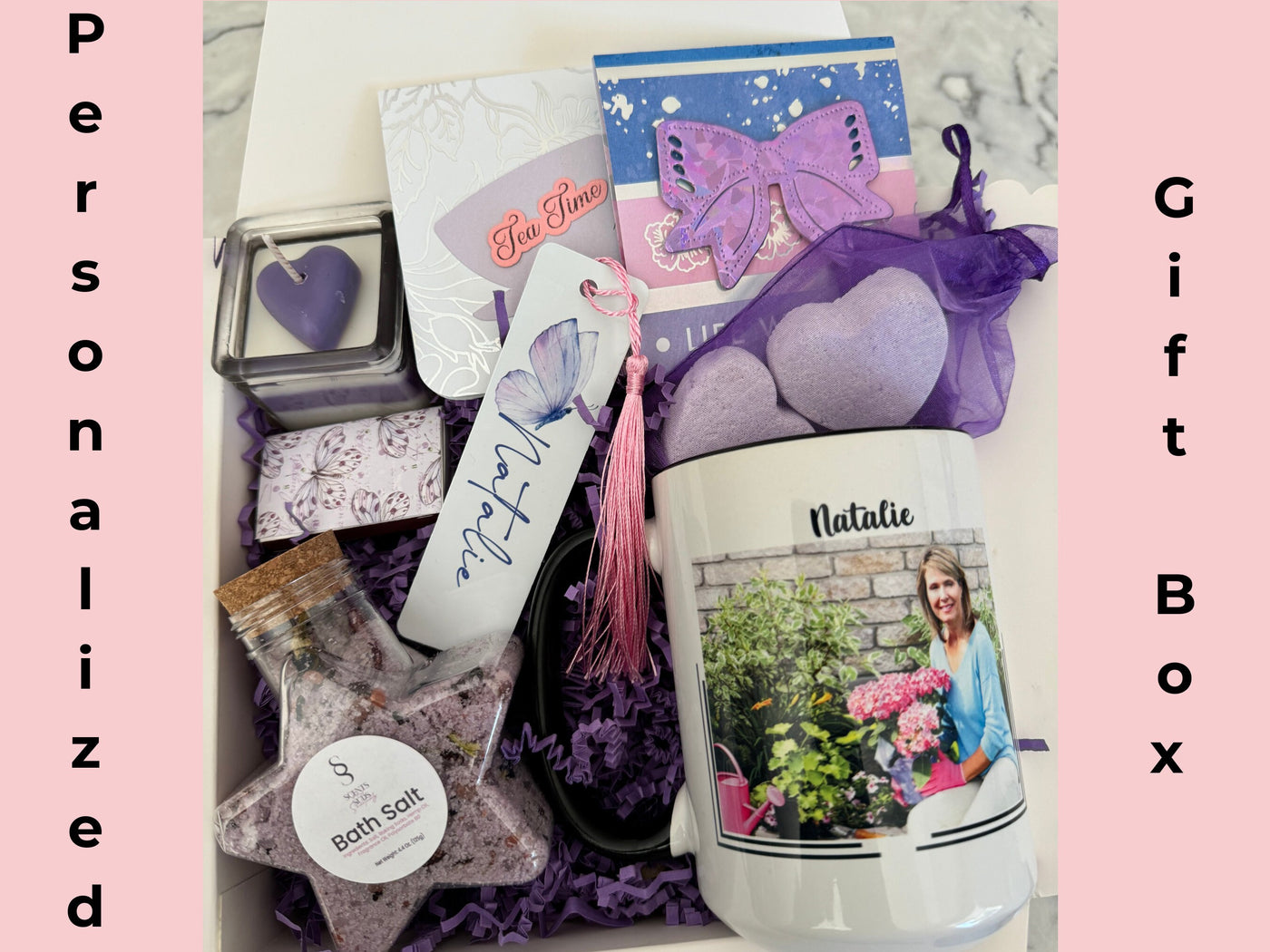 Self Care Gift Box Personalized Package Spa Day Basket Best Friend Birthday Christmas for Her New Mom Set Bride Purple Relaxing Thank You