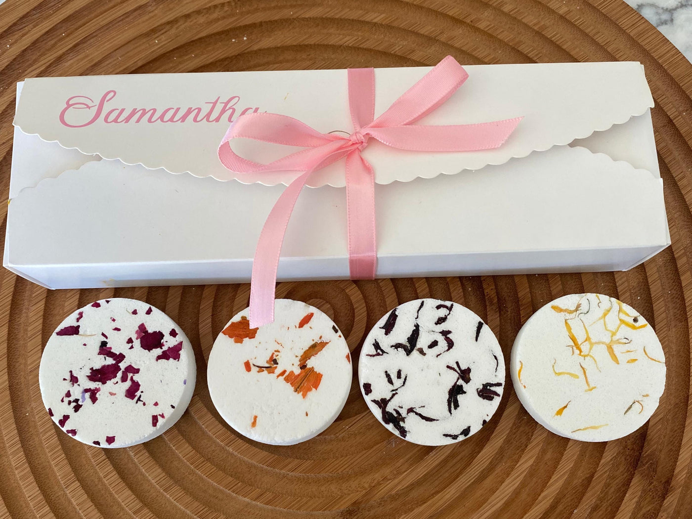 Shower Steamer Gift Set Box Aromatherapy Natural Handmade Shower Steamers with Essential Oils Fizzies Pink or Purple Spa Calming Eucalyptus